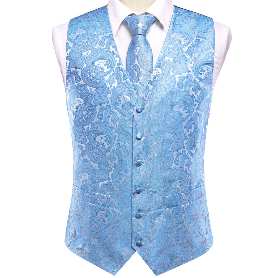 Azure Paisley Silk Vest Set vest set - Sophisticated Gentlemen