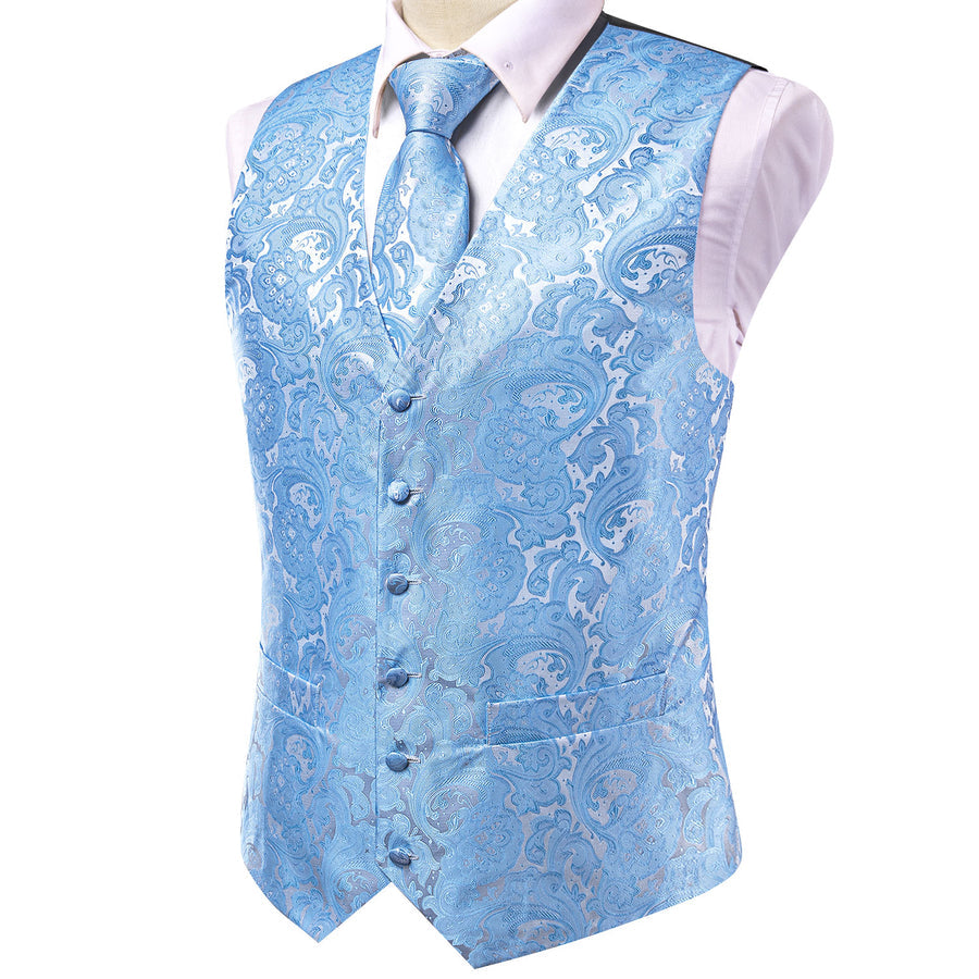 Azure Paisley Silk Vest Set vest set - Sophisticated Gentlemen