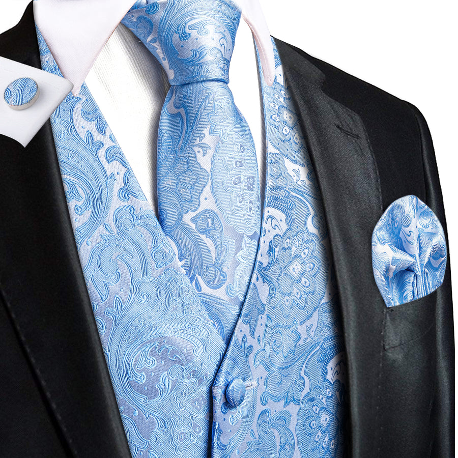 Azure Paisley Silk Vest Set vest set S (Chest 40") - Sophisticated Gentlemen
