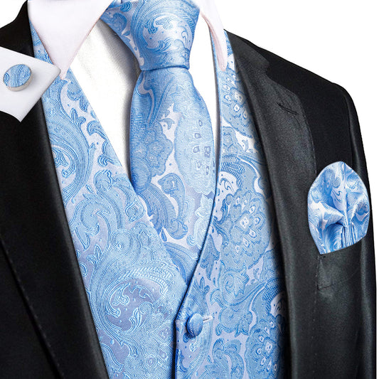 Azure Paisley Silk Vest Set vest set S (Chest 40") - Sophisticated Gentlemen