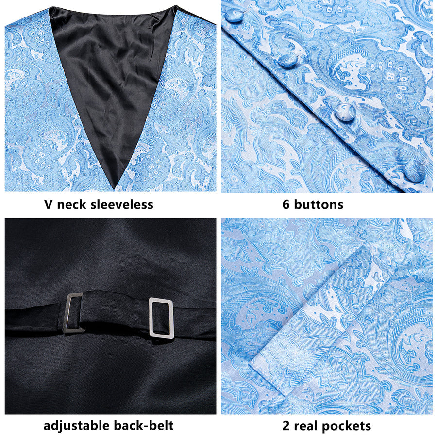 Azure Paisley Silk Vest Set vest set - Sophisticated Gentlemen