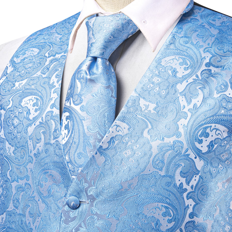 Azure Paisley Silk Vest Set vest set - Sophisticated Gentlemen