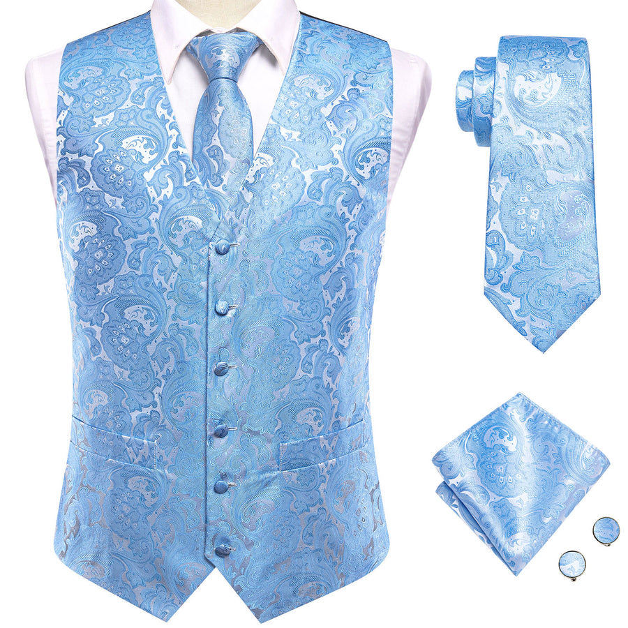 Azure Paisley Silk Vest Set vest set - Sophisticated Gentlemen