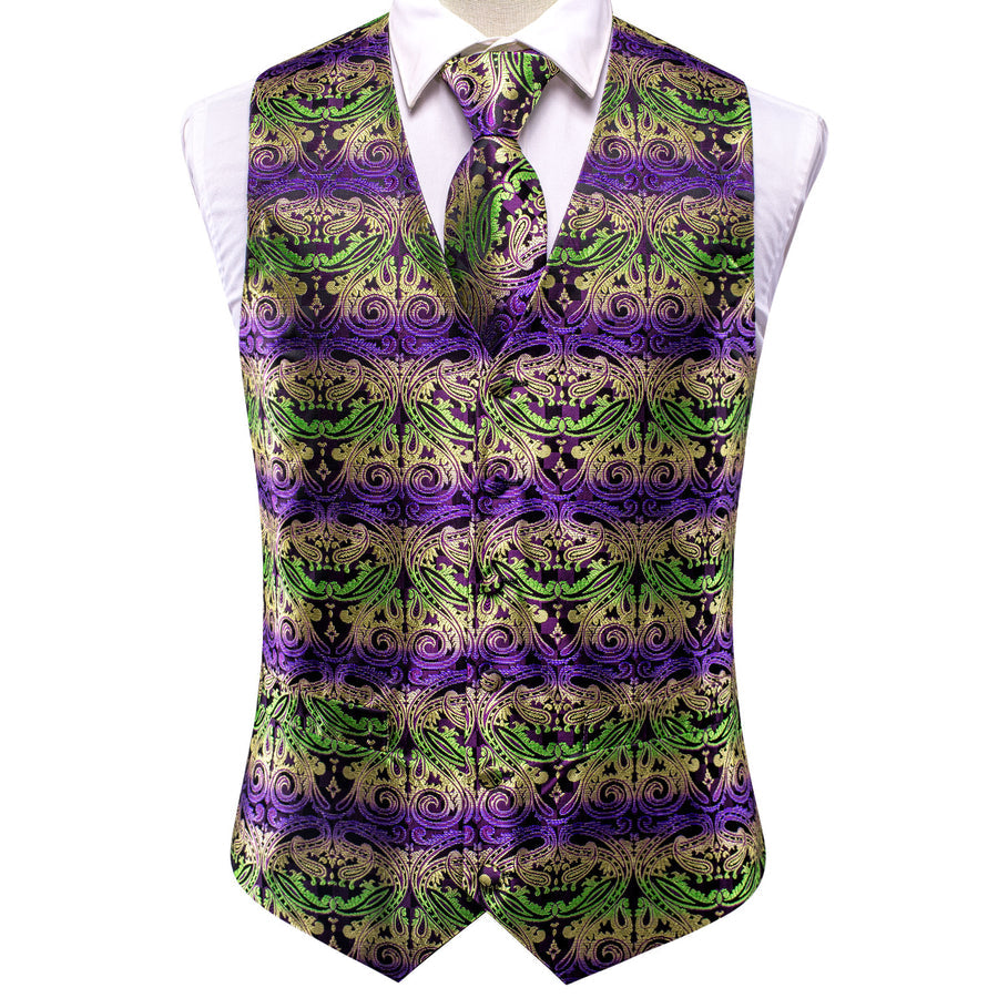 Emerald to Amethyst Gradient Paisley Silk Vest Set vest set - Sophisticated Gentlemen