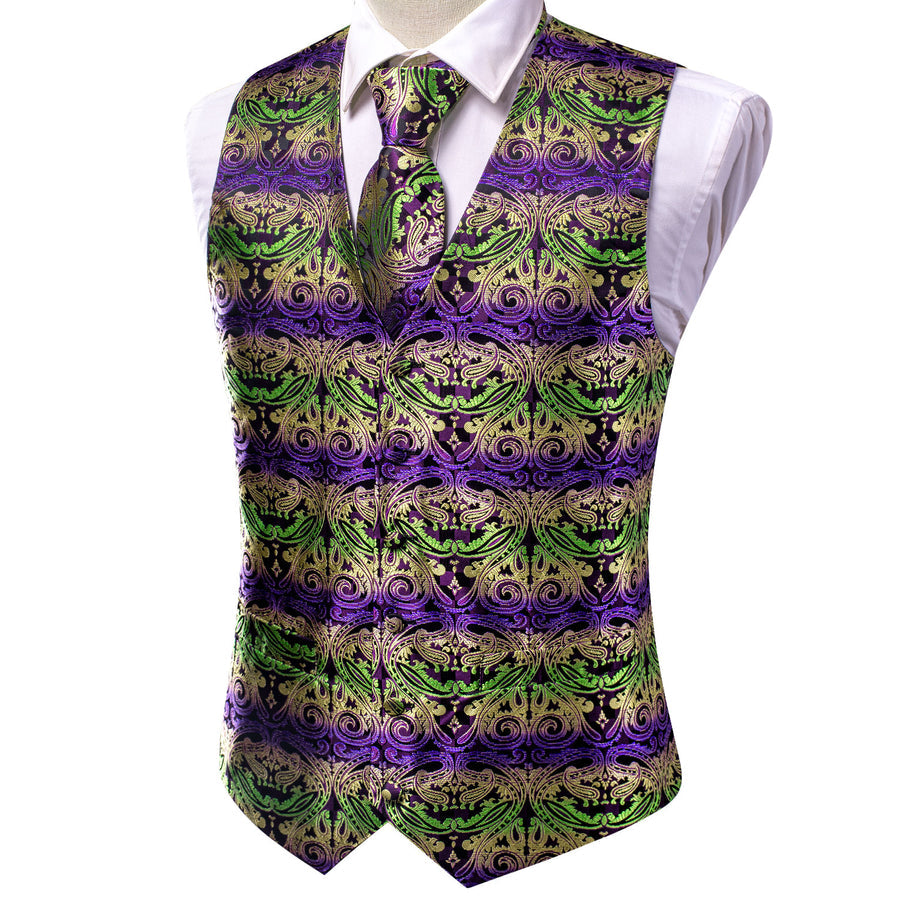 Emerald to Amethyst Gradient Paisley Silk Vest Set vest set - Sophisticated Gentlemen