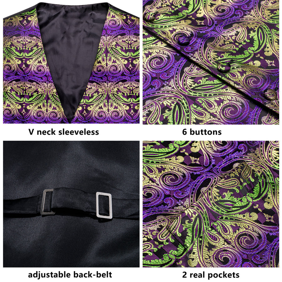 Emerald to Amethyst Gradient Paisley Silk Vest Set vest set - Sophisticated Gentlemen