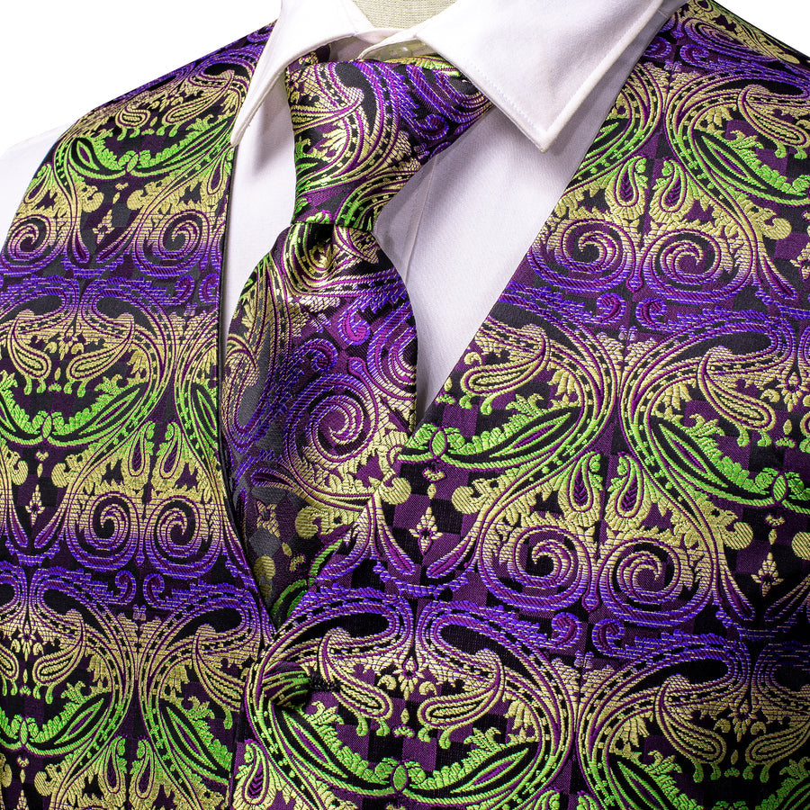 Emerald to Amethyst Gradient Paisley Silk Vest Set vest set - Sophisticated Gentlemen