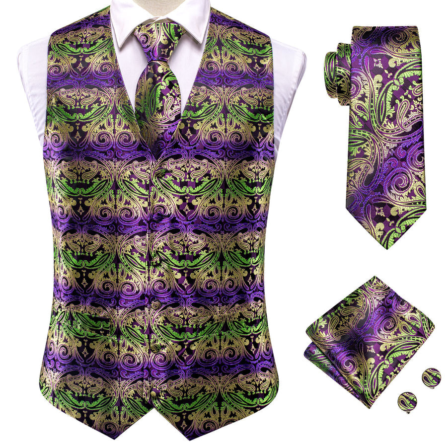 Emerald to Amethyst Gradient Paisley Silk Vest Set vest set - Sophisticated Gentlemen