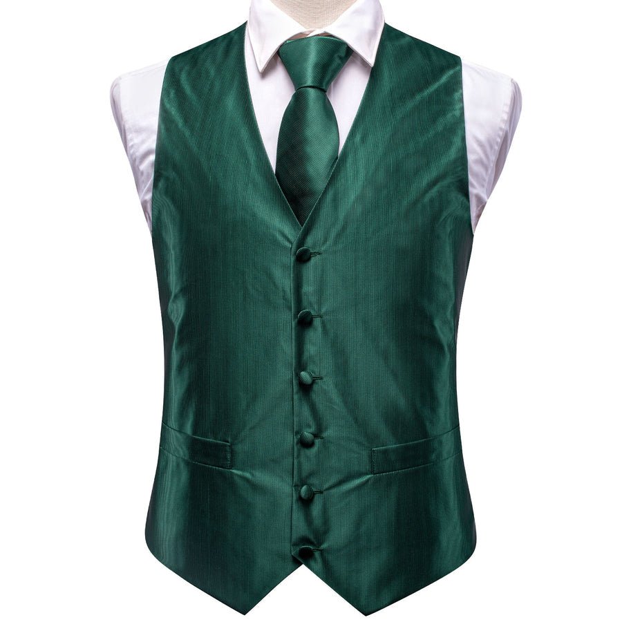 Emerald Green Solid Jacquard Silk Vest Set vest set - Sophisticated Gentlemen
