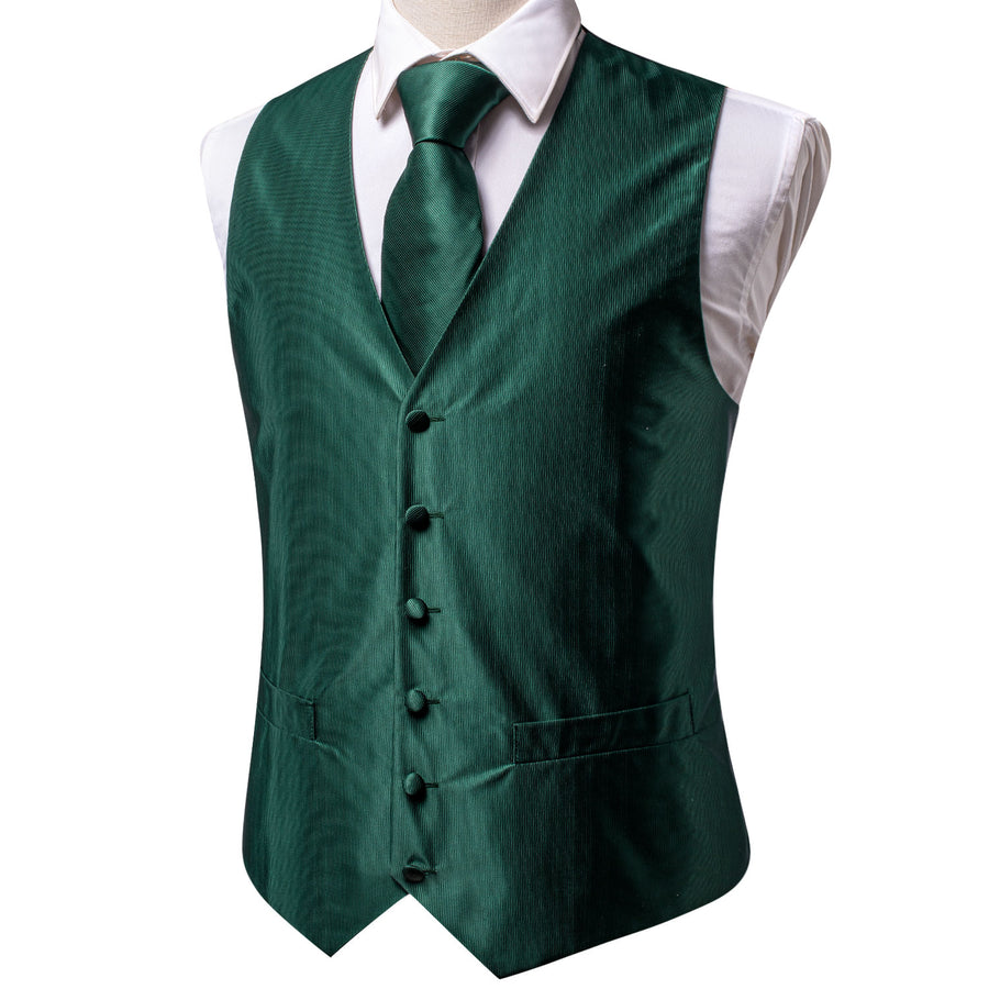 Emerald Green Solid Jacquard Silk Vest Set vest set - Sophisticated Gentlemen