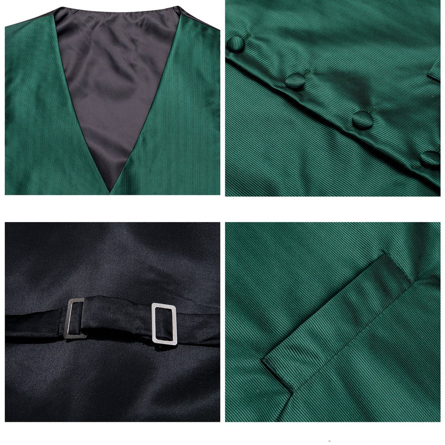 Emerald Green Solid Jacquard Silk Vest Set vest set - Sophisticated Gentlemen