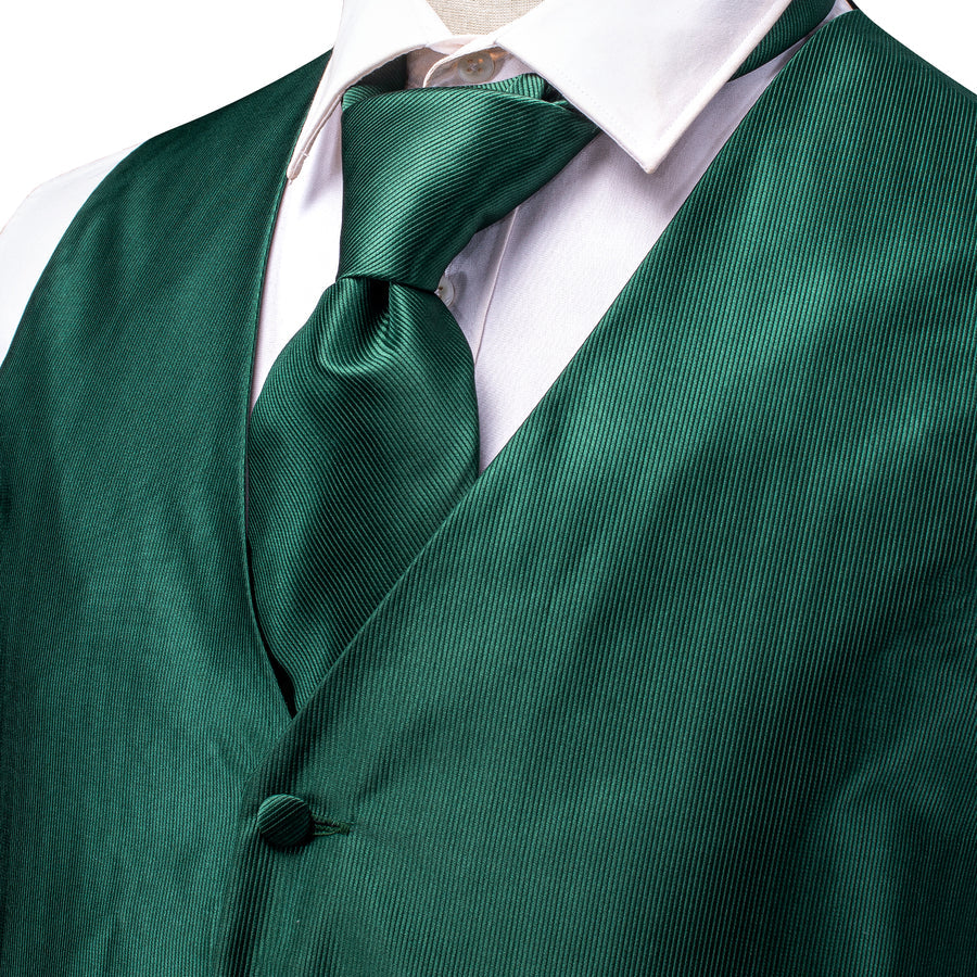 Emerald Green Solid Jacquard Silk Vest Set vest set - Sophisticated Gentlemen