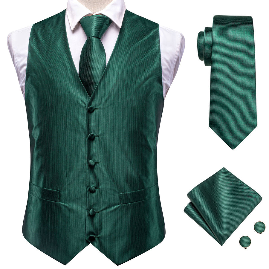 Emerald Green Solid Jacquard Silk Vest Set vest set - Sophisticated Gentlemen