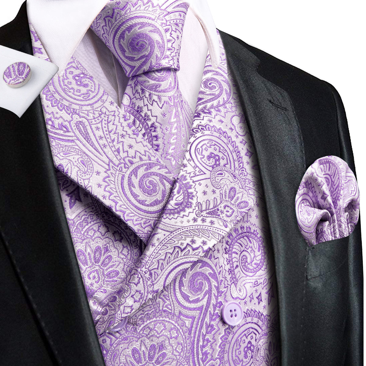 Delicate Lavender Paisley Jacquard Vest Set Vest set S (Chest 40) - Sophisticated Gentlemen