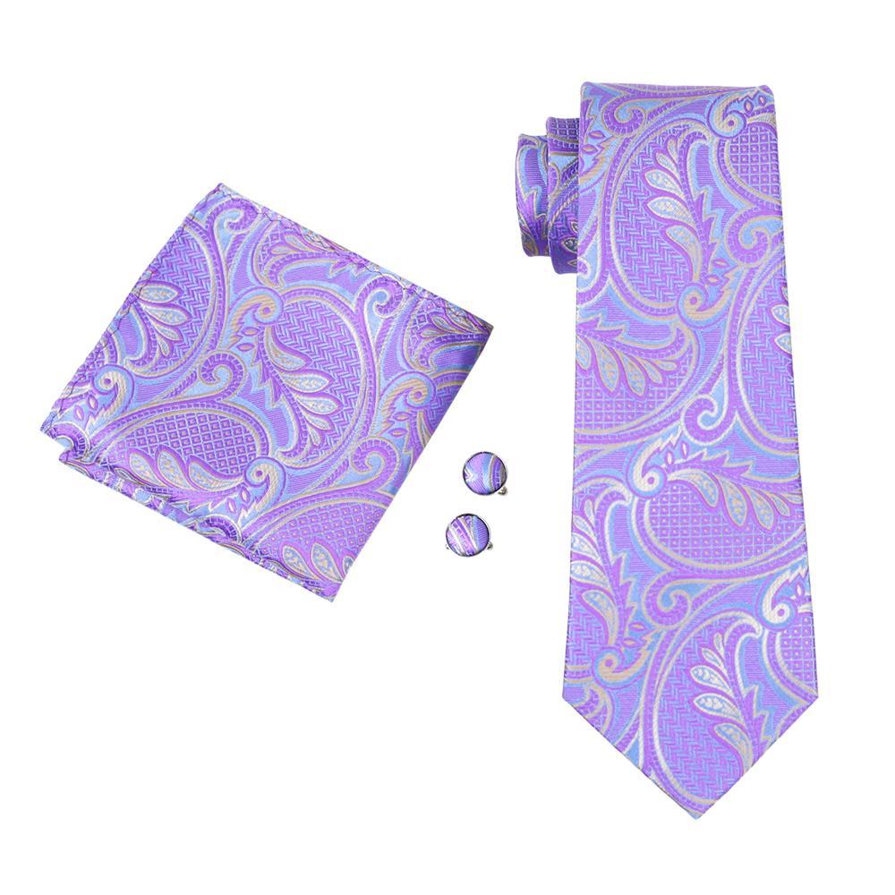 Lavender Purple Paisley Silk Tie, Pocket Square and Cufflinks Set tie sets - Sophisticated Gentlemen