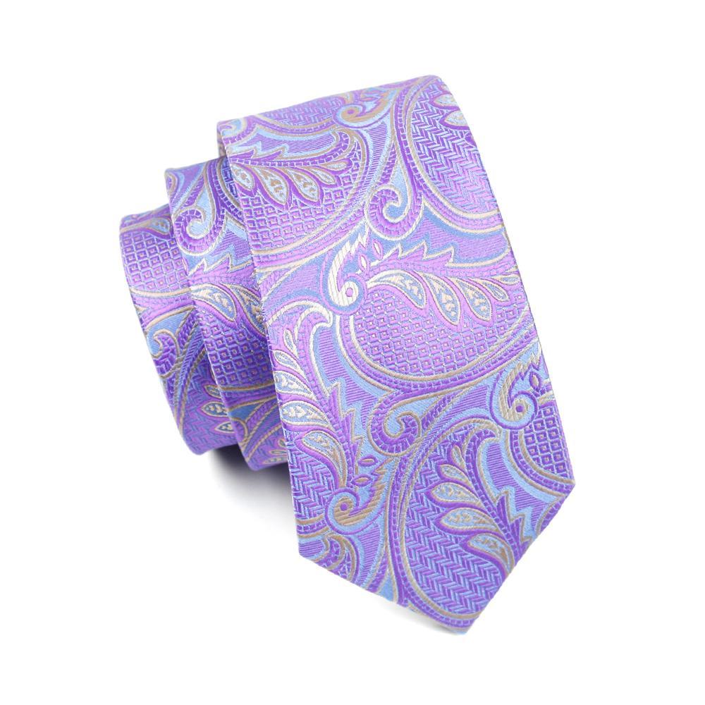 Lavender Purple Paisley Silk Tie, Pocket Square and Cufflinks Set tie sets - Sophisticated Gentlemen