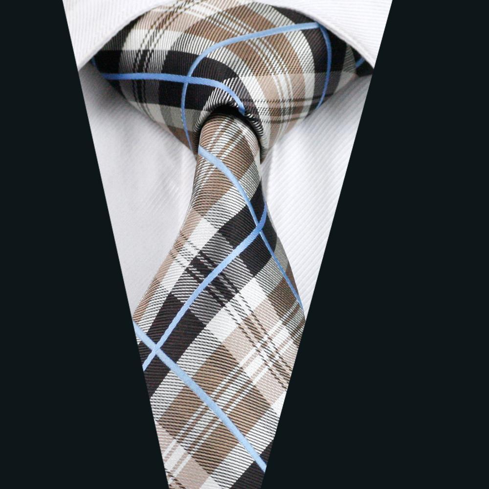 Brown Black White Plaid Silk Tie, Pocket Square and Cufflinks Set tie sets - Sophisticated Gentlemen