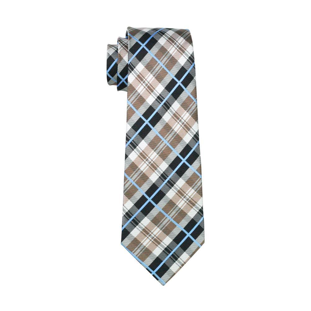 Brown Black White Plaid Silk Tie, Pocket Square and Cufflinks Set tie sets - Sophisticated Gentlemen