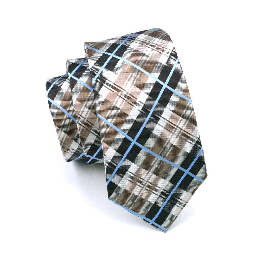 Brown Black White Plaid Silk Tie, Pocket Square and Cufflinks Set tie sets - Sophisticated Gentlemen