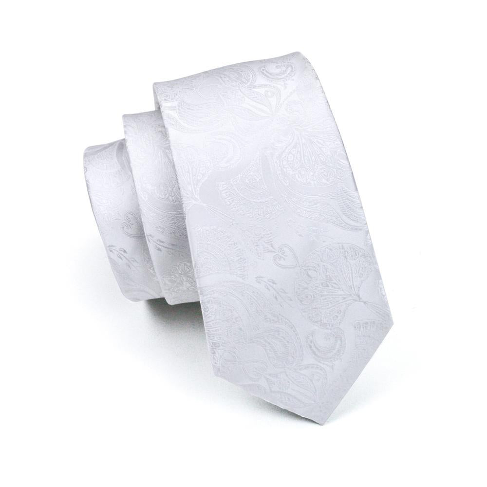 Ivory White Paisley Silk Tie, Pocket Square & Cufflinks Set tie sets - Sophisticated Gentlemen