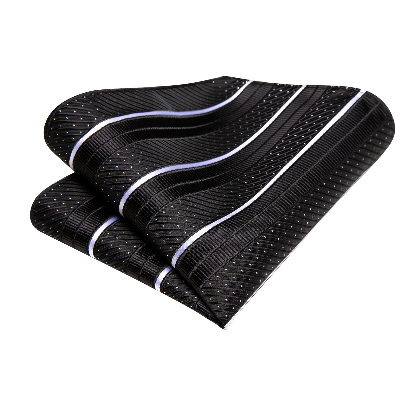 Black & White Diagonal Stripe & Dot Silk Tie, Pocket Square & Cufflinks Set tie set - Sophisticated Gentlemen