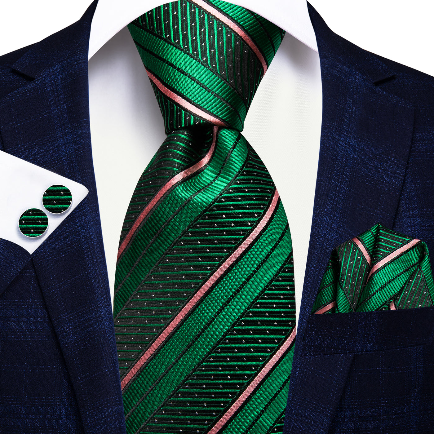 Emerald Strata Silk Tie, Pocket Square & Cufflinks Set tie sets - Sophisticated Gentlemen