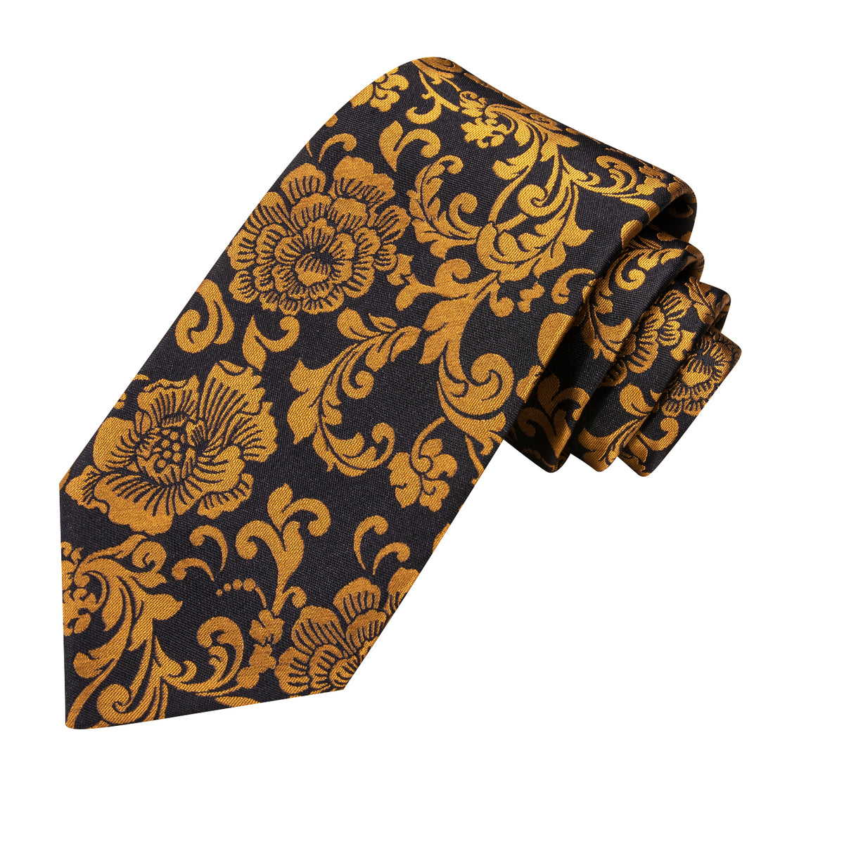 Black and Gold Floral Tie Set with Pocket Square & Cufflinks tie sets - Sophisticated Gentlemen