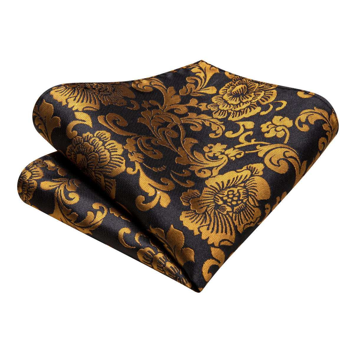 Black and Gold Floral Tie Set with Pocket Square & Cufflinks tie sets - Sophisticated Gentlemen