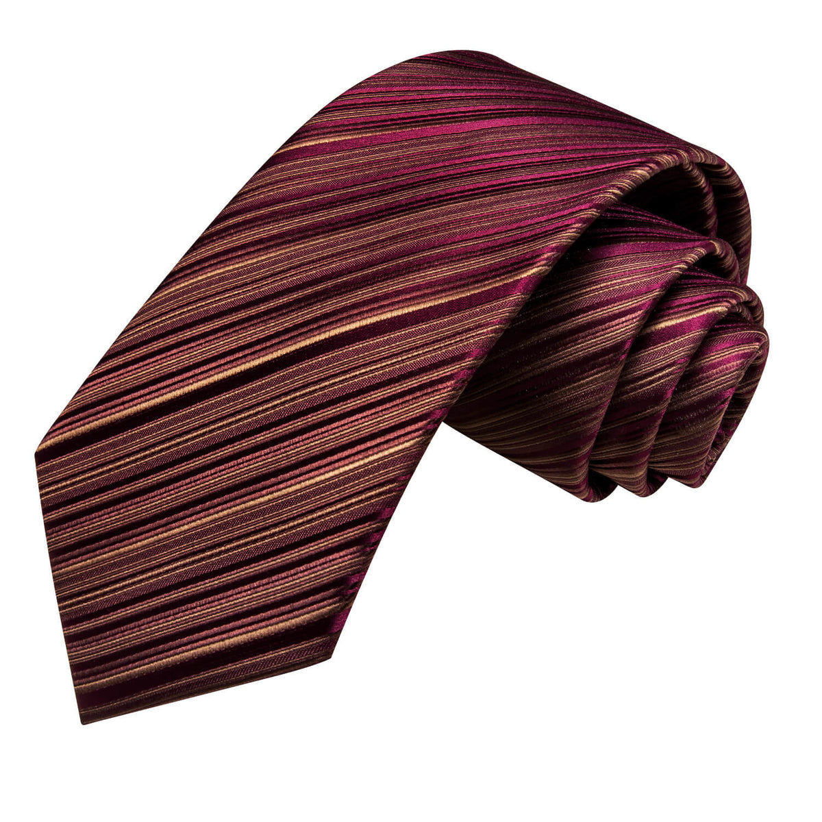 Burgundy and Gold Striped Silk Tie, Pocket Square and Cufflinks tie sets - Sophisticated Gentlemen
