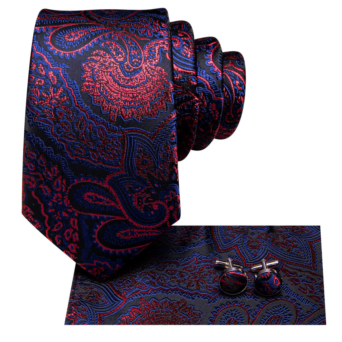 Red and Blue Floral Silk Tie, Pocket Square and Cufflinks tie sets - Sophisticated Gentlemen