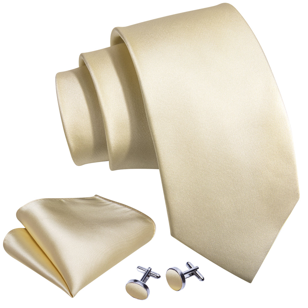 Ivory Beige Solid Tie, Pocket Square and Cufflinks Set tie sets - Sophisticated Gentlemen