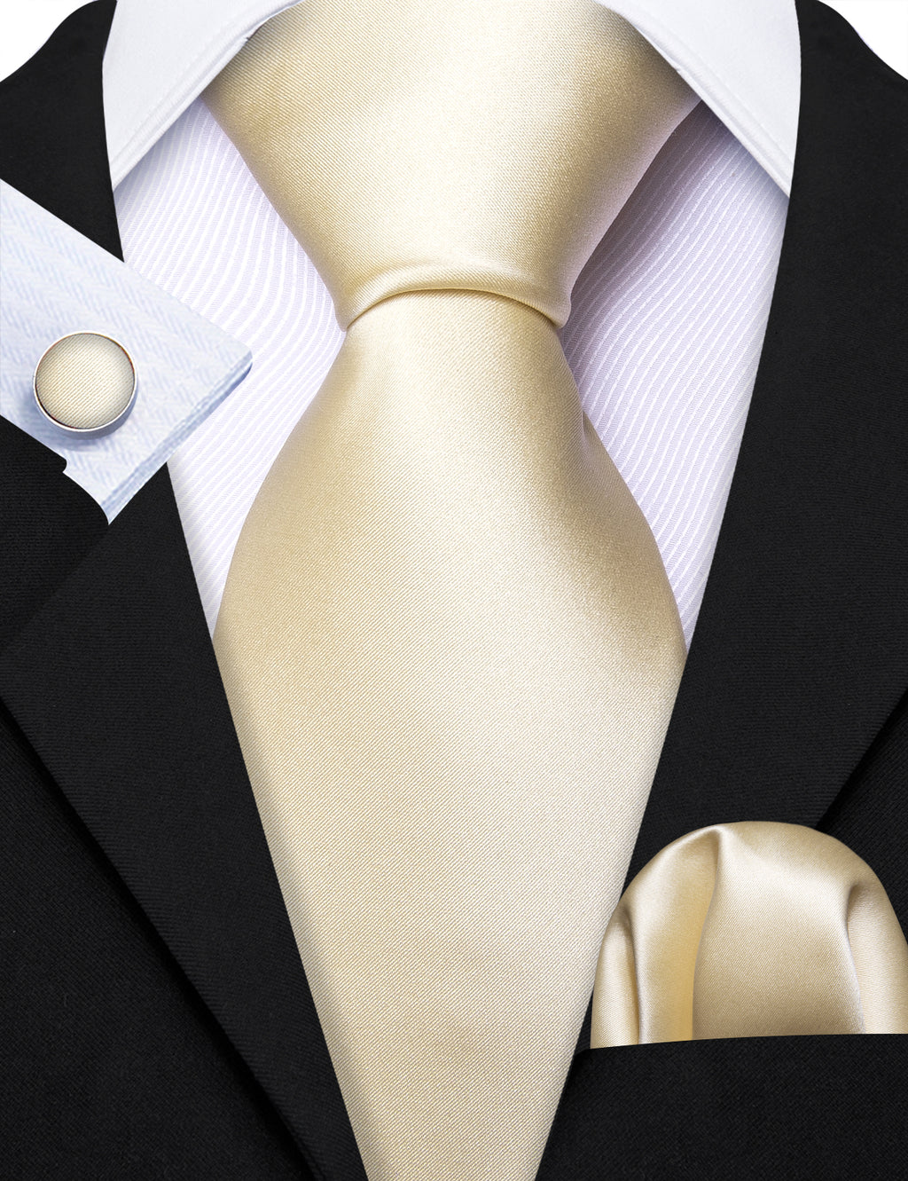 Ivory Beige Solid Tie, Pocket Square and Cufflinks Set tie sets - Sophisticated Gentlemen