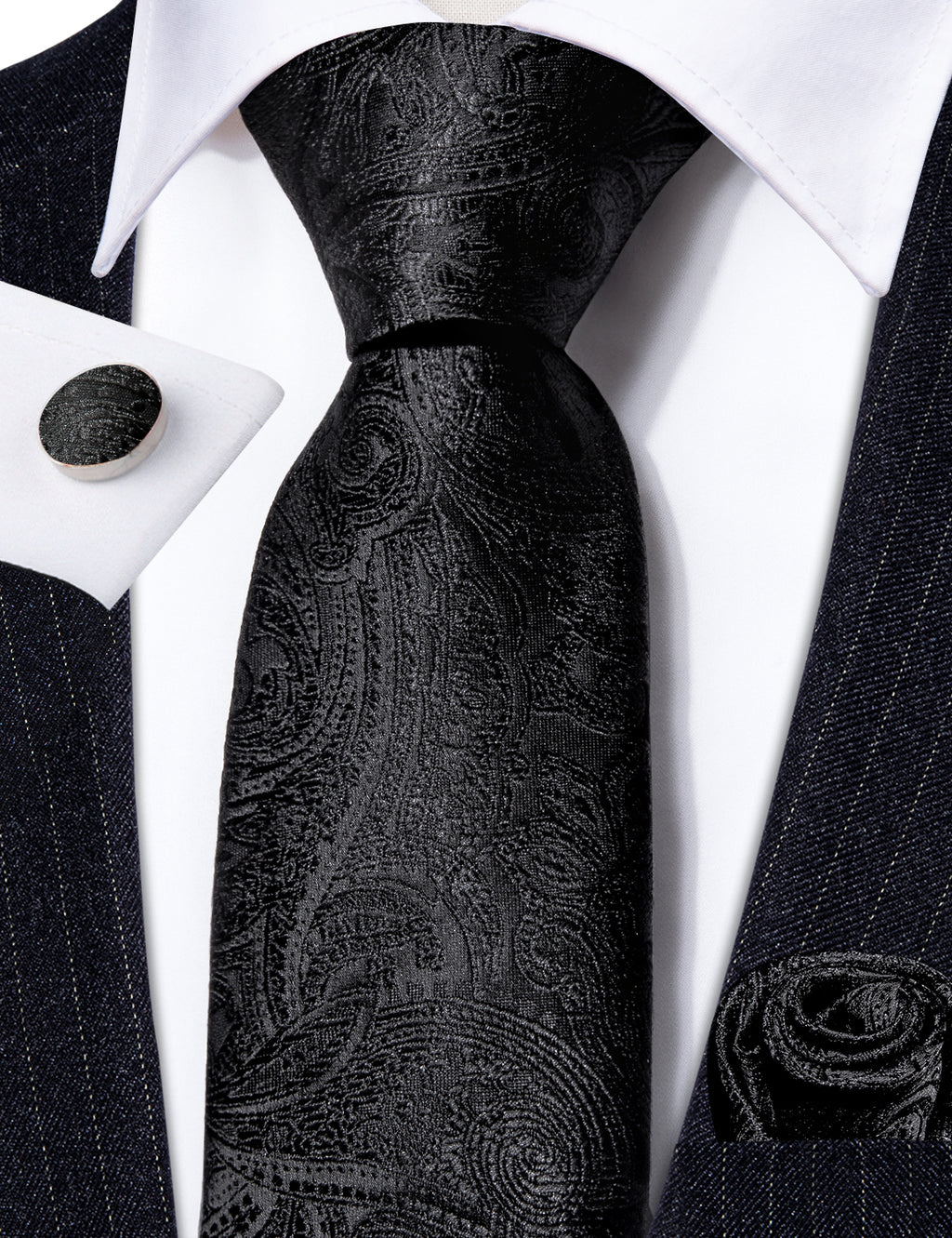 Black Paisley Tie, Pocket Square and Cufflinks Set tie sets - Sophisticated Gentlemen