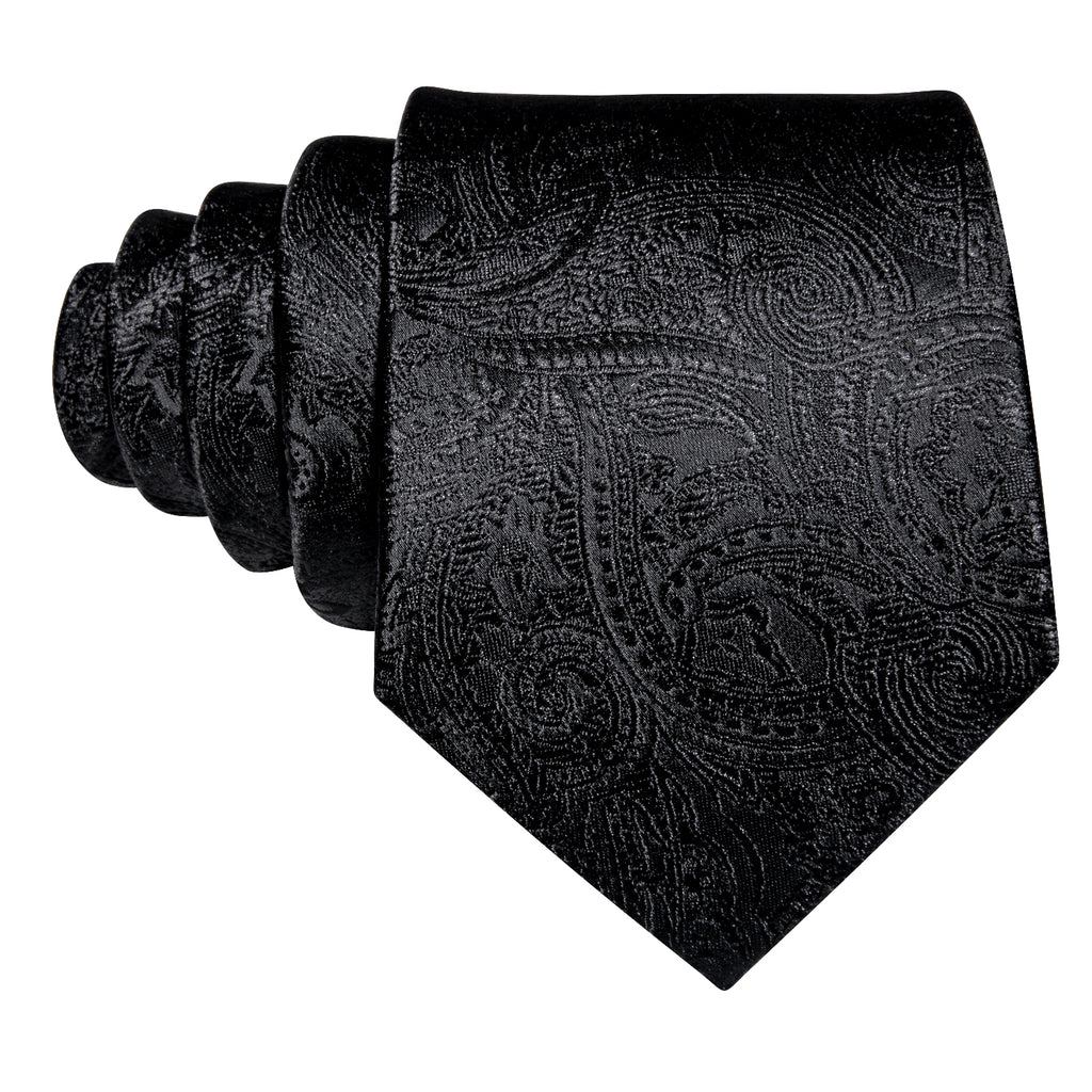 Black Paisley Tie, Pocket Square and Cufflinks Set tie sets - Sophisticated Gentlemen