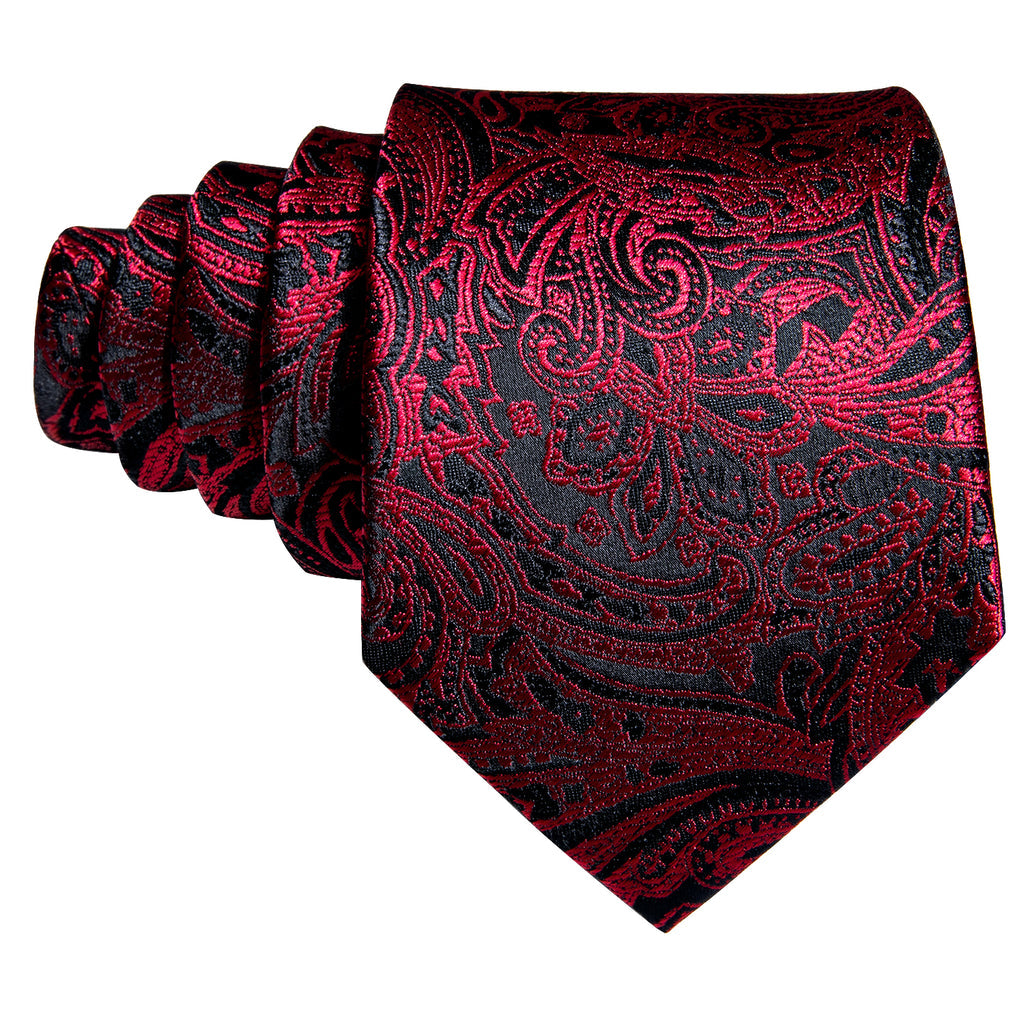 Red Black Paisley Silk Tie, Pocket Square and Cufflinks Set tie sets - Sophisticated Gentlemen