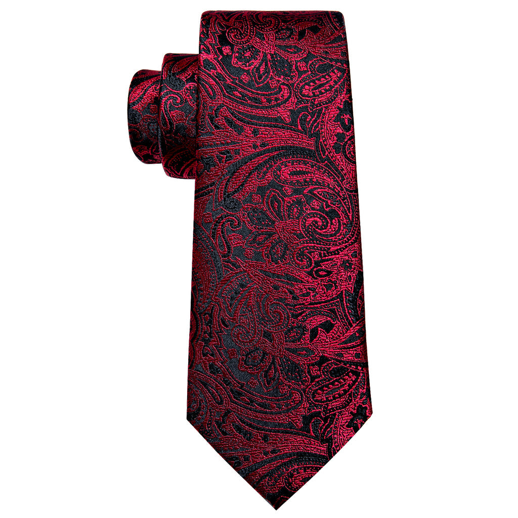 Red Black Paisley Silk Tie, Pocket Square and Cufflinks Set tie sets - Sophisticated Gentlemen