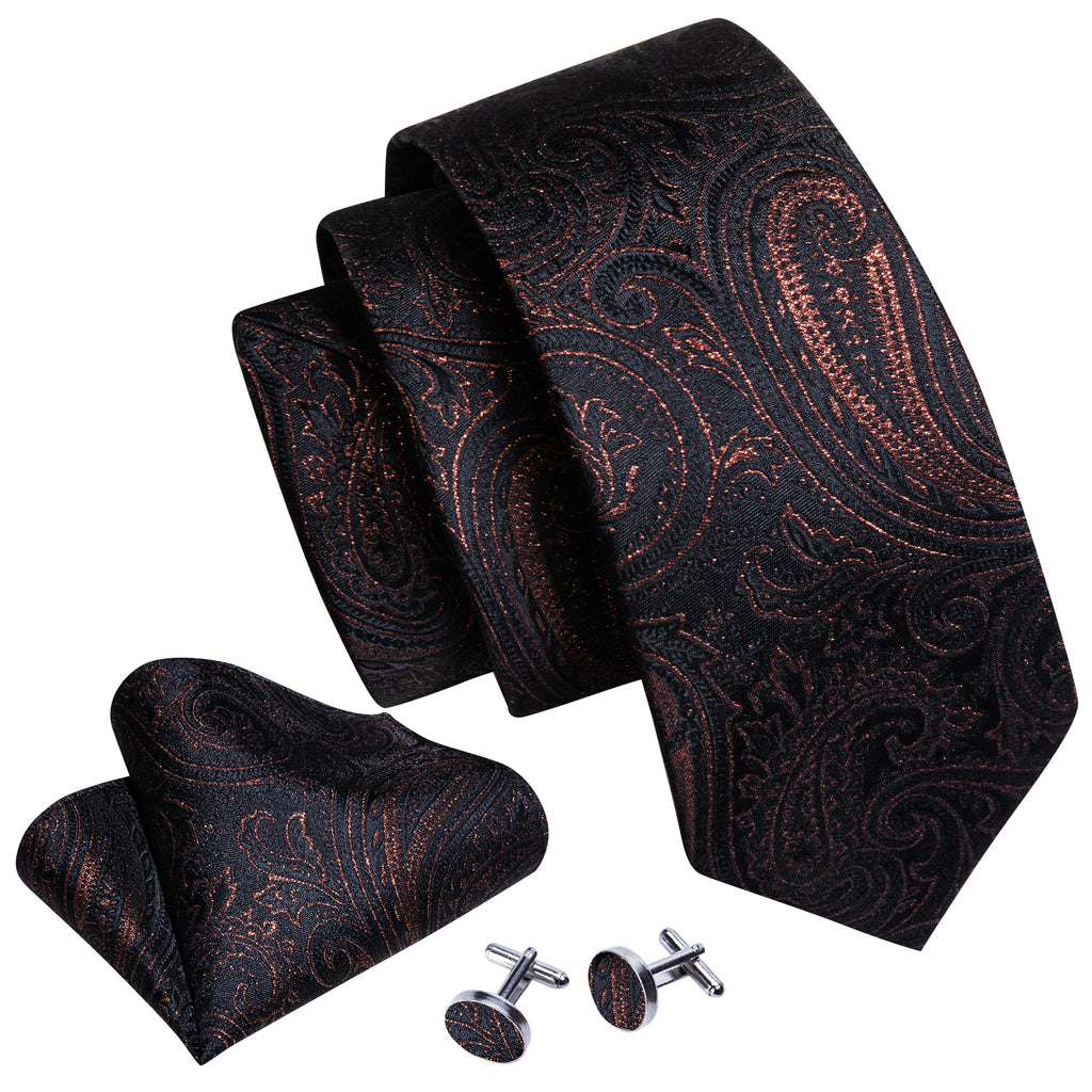 Black Floral Silk Tie, Pocket Square and Cufflinks Set tie sets - Sophisticated Gentlemen