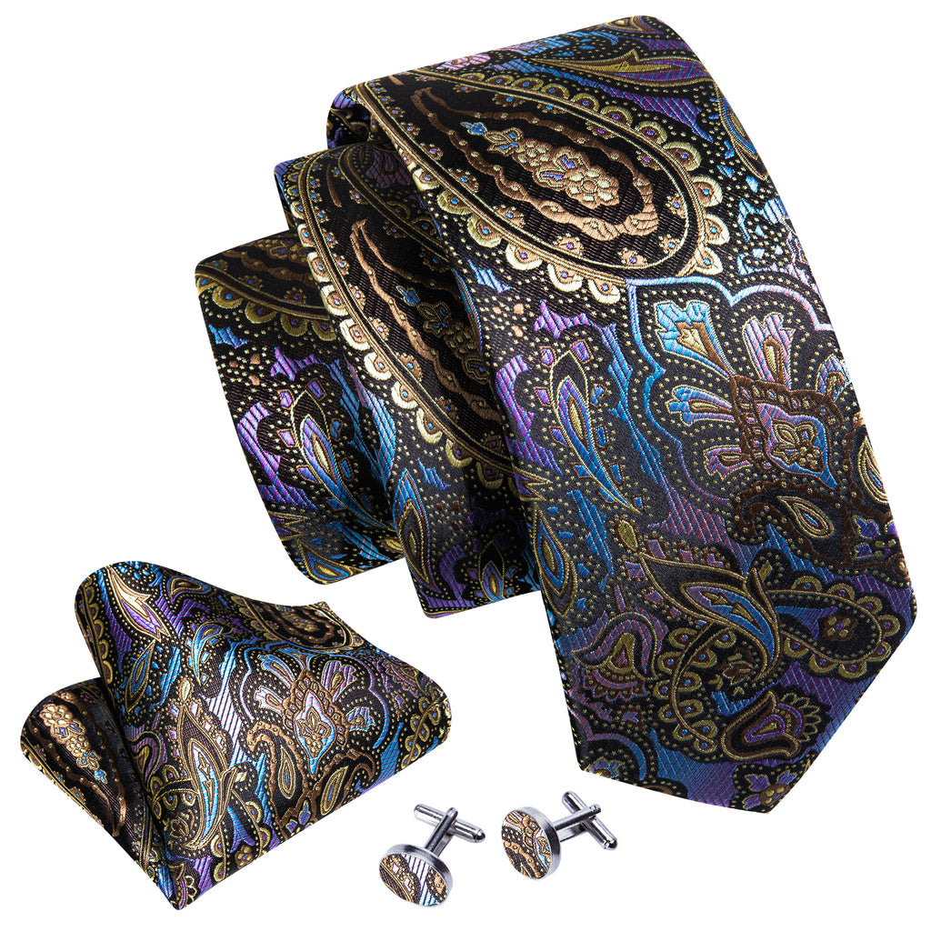 Colorful Novelty Paisley Silk Tie, Pocket Square and Cufflinks Set tie sets - Sophisticated Gentlemen