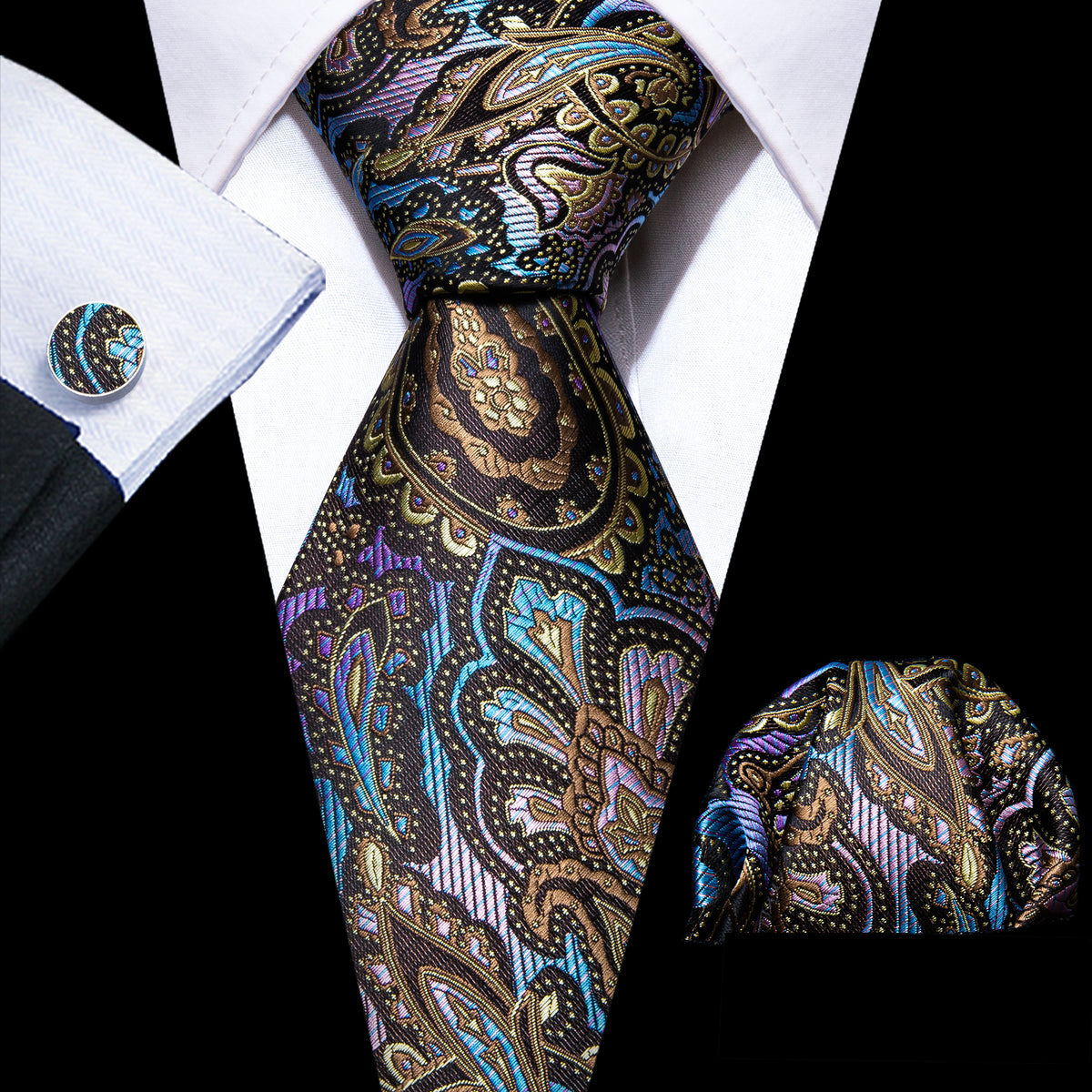 Colorful Novelty Paisley Silk Tie, Pocket Square and Cufflinks Set tie sets - Sophisticated Gentlemen