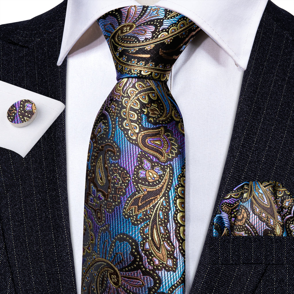 Colorful Novelty Paisley Silk Tie, Pocket Square and Cufflinks Set tie sets - Sophisticated Gentlemen