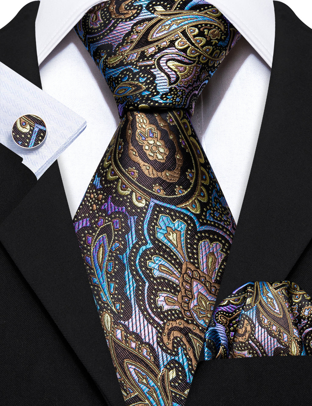 Colorful Novelty Paisley Silk Tie, Pocket Square and Cufflinks Set tie sets - Sophisticated Gentlemen