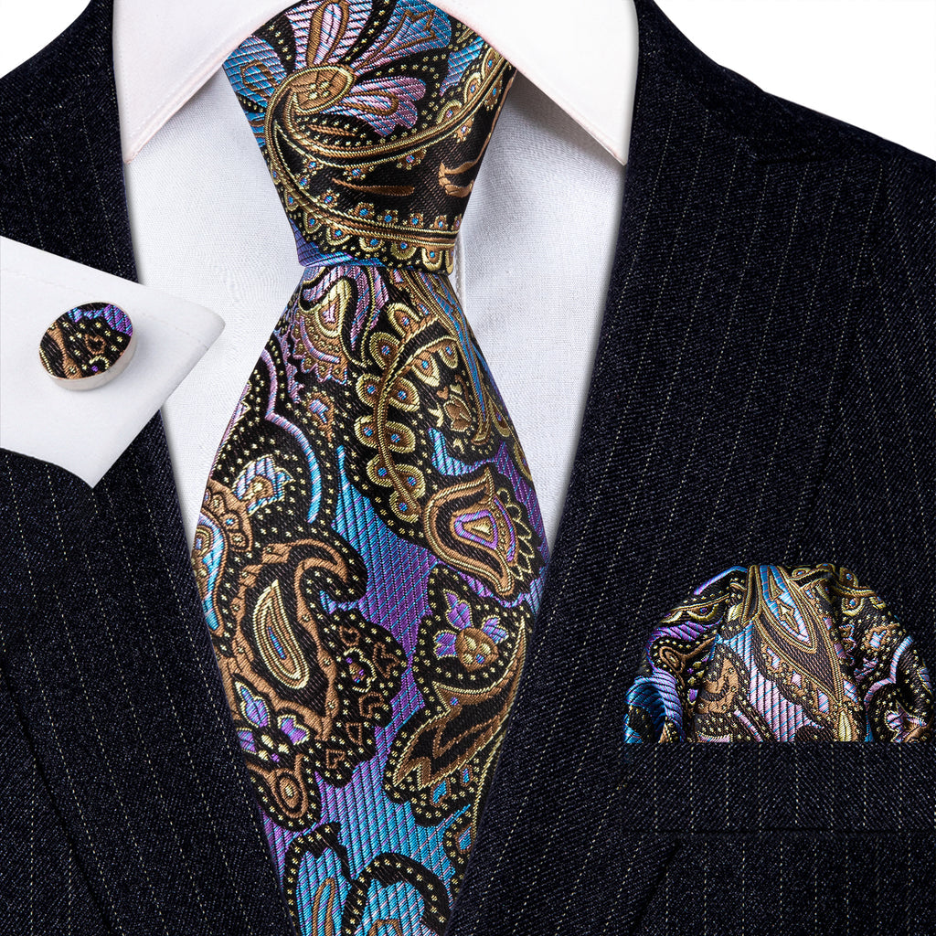 Colorful Novelty Paisley Silk Tie, Pocket Square and Cufflinks Set tie sets - Sophisticated Gentlemen