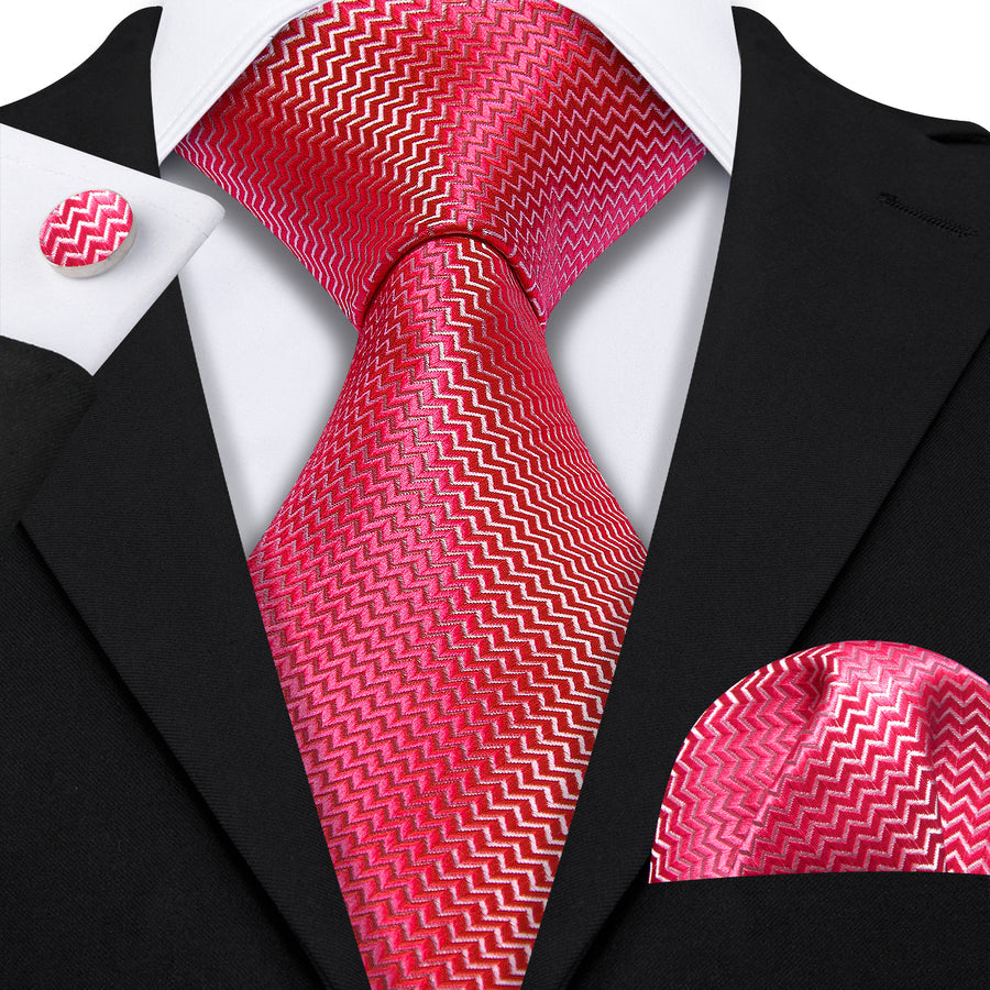 Rose Red Silk XL Tie, Pocket Square and Cufflinks tie sets - Sophisticated Gentlemen