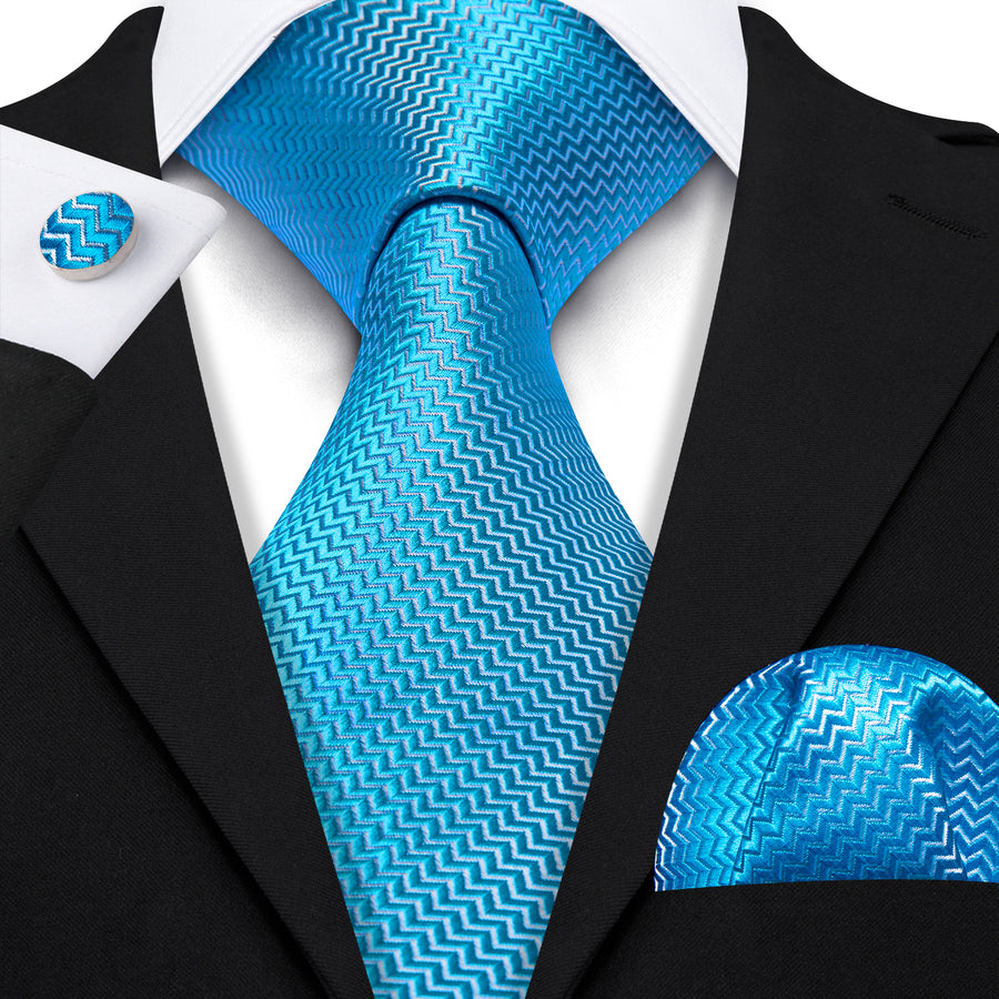 Sky Blue Ornament XL Tie, Pocket Square and Cufflinks tie sets - Sophisticated Gentlemen