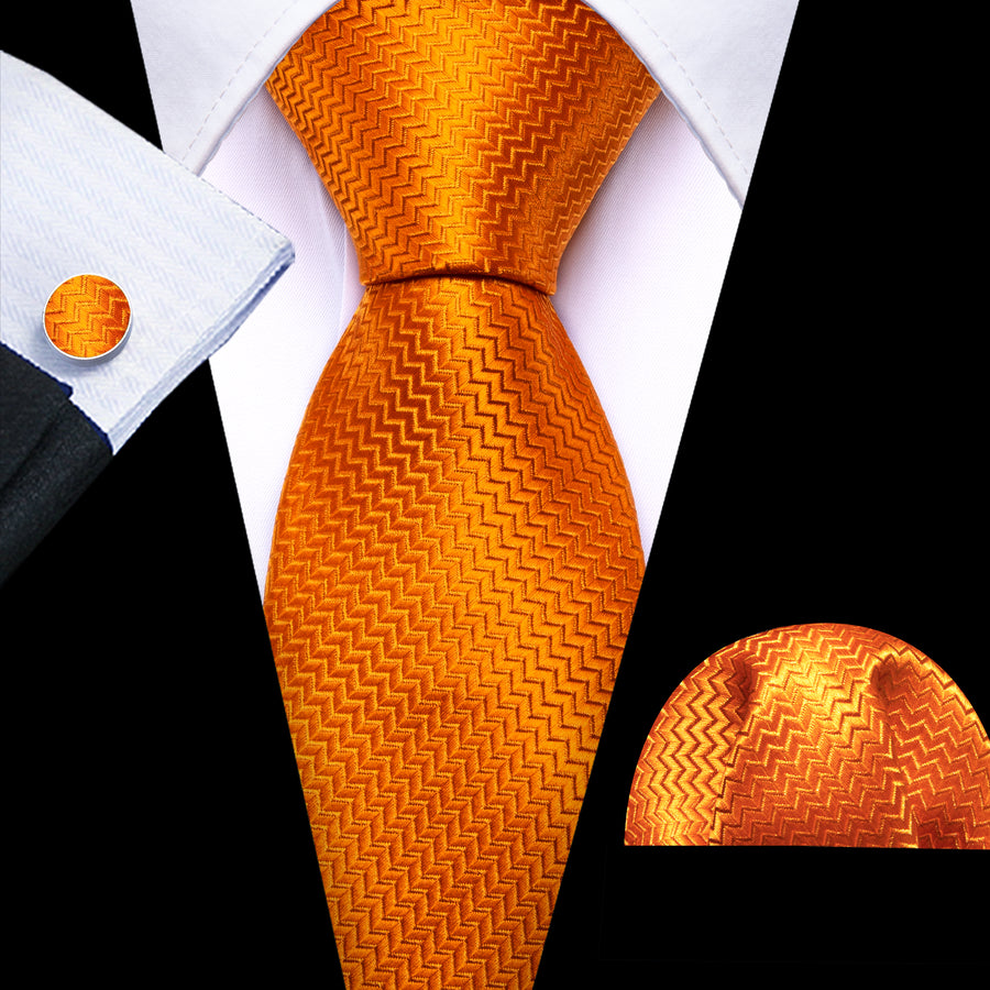 Orange Ornament XL Tie, Pocket Square and Cufflinks tie sets - Sophisticated Gentlemen