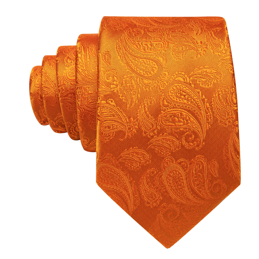 Orange Paisley XL Tie, Pocket Square and Cufflinks tie sets - Sophisticated Gentlemen
