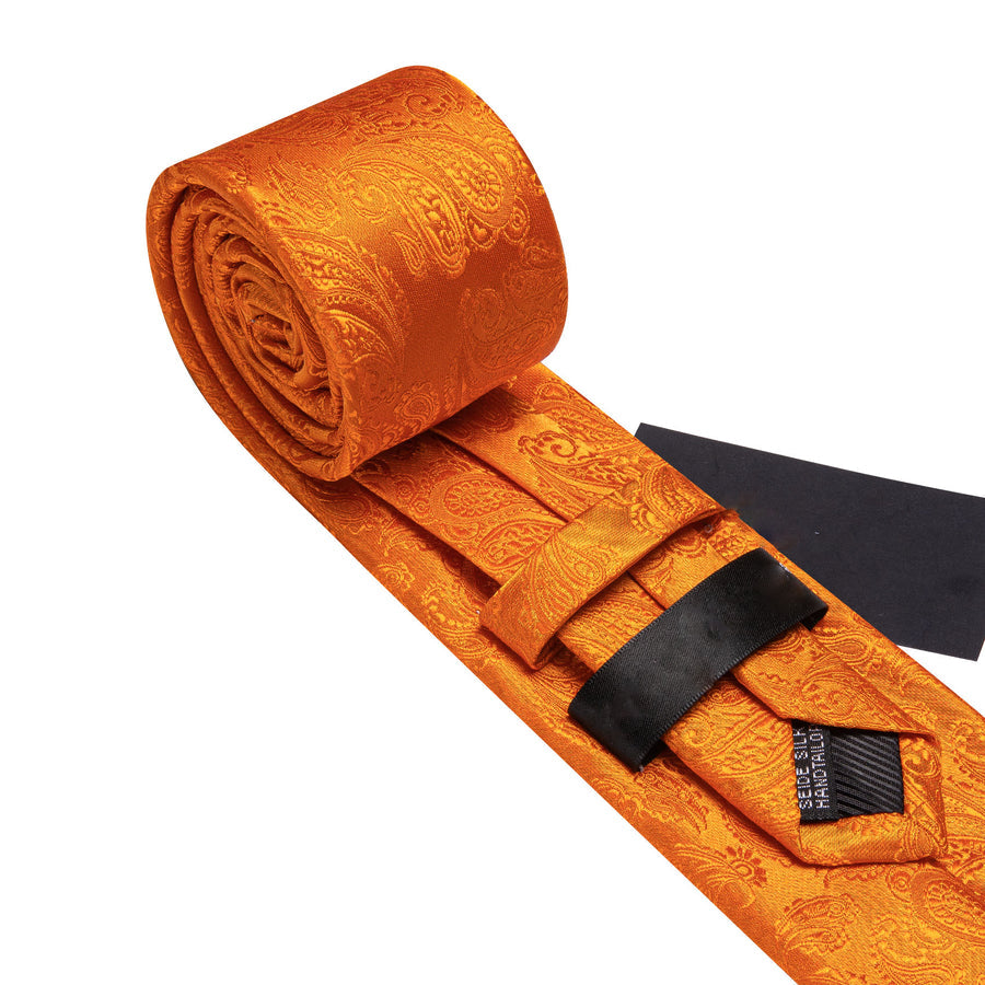 Orange Paisley XL Tie, Pocket Square and Cufflinks tie sets - Sophisticated Gentlemen