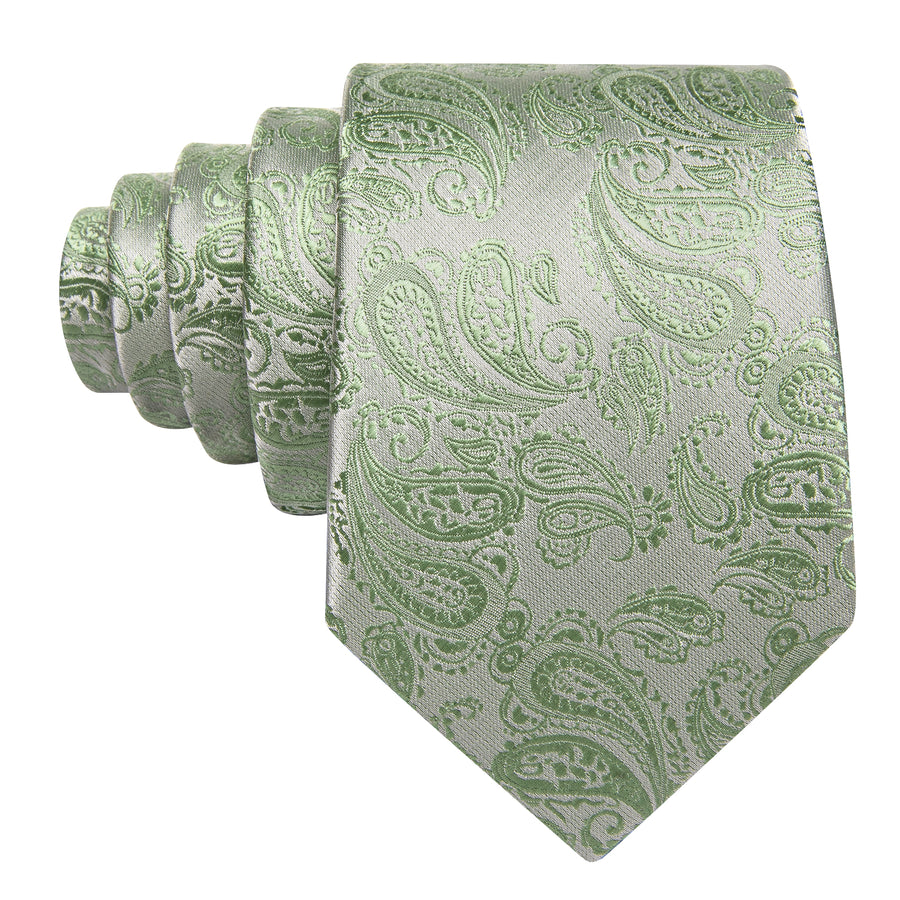 Avocado Green Paisley XL Tie, Pocket Square and Cufflinks tie sets - Sophisticated Gentlemen