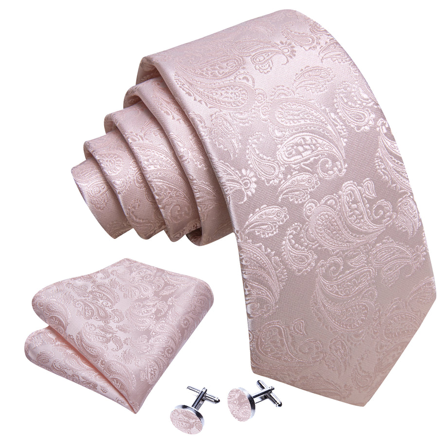 Light Pink Paisley XL Tie, Pocket Square and Cufflinks tie sets - Sophisticated Gentlemen