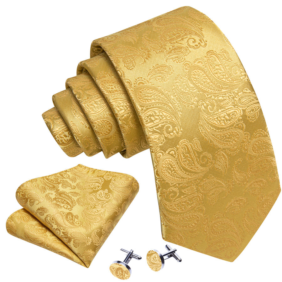 Gold Paisley XL Tie, Pocket Square and Cufflinks tie sets - Sophisticated Gentlemen